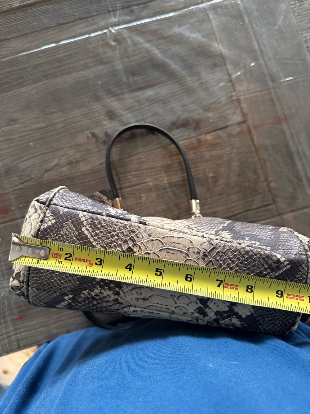 Coach Mini Tote in Neutral Snake-Print with Black Handles - Picture 6 of 9